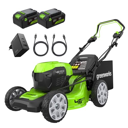 Greenworks 48V Akku Rasenmäher mit 46cm Schnittbreite und 2x4Ah Akkus