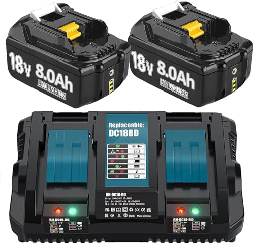 Bonadget Hohe Kapazität 18V 6.0Ah Ersatzakku mit Dual Port Ladegerät Werkzeugakku