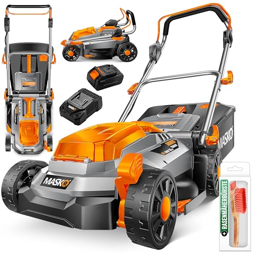 MASKO Akku Rasenmäher Mulchfunktion mit 33cm Schnittbreite und Akku-Bewertung 4Ah